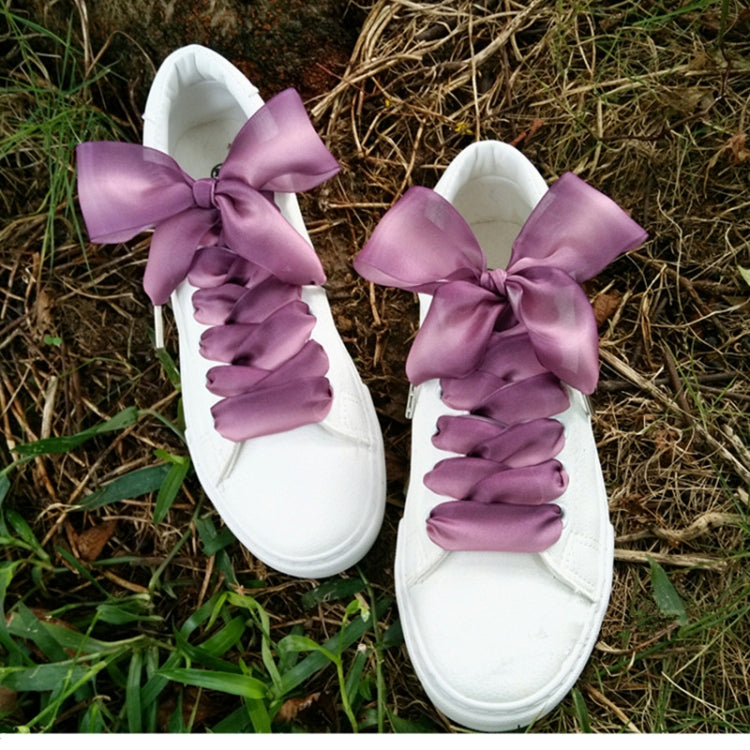 Gradient Color 4cm Width Satin Silk Ribbon Shoelaces Sneaker Sport Shoes White Shoes Laces, Length:80cm