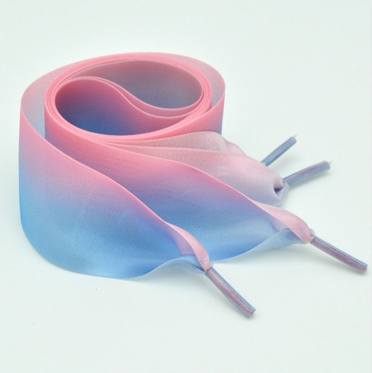 Gradient Color 4cm Width Satin Silk Ribbon Shoelaces Sneaker Sport Shoes White Shoes Laces, Length:80cm