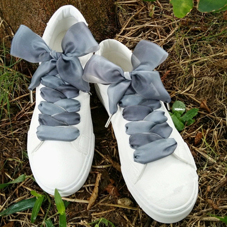 Gradient Color 4cm Width Satin Silk Ribbon Shoelaces Sneaker Sport Shoes White Shoes Laces, Length:130cm