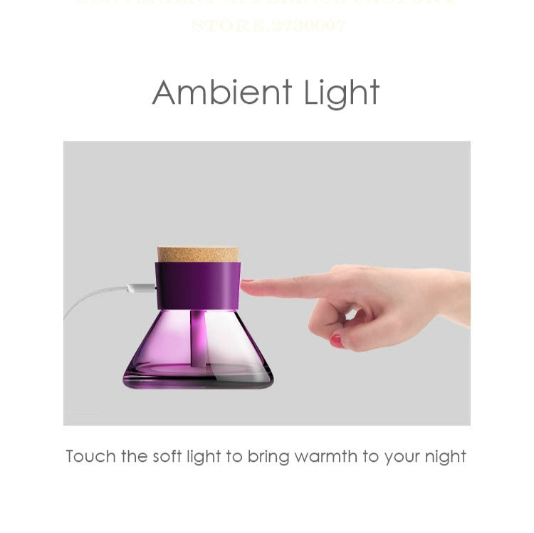 Mini Perfume Bottle Humidifier Glass LED Night Light USB Desktop Diffuser(Black)