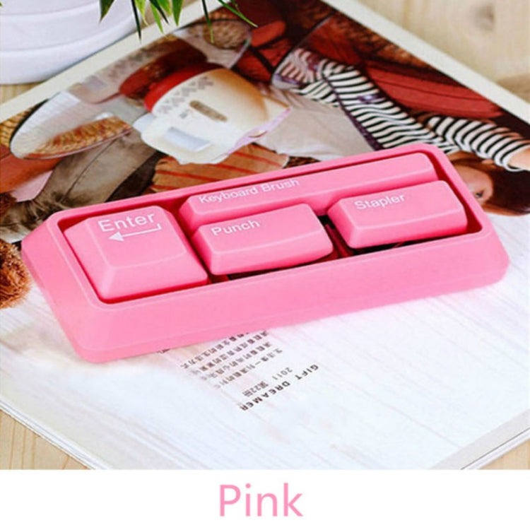 Multifunctional Keyboard Stationery Set Stapler Puncher(Pink)