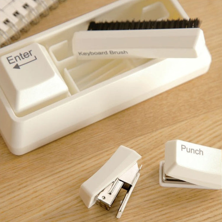 Multifunctional Keyboard Stationery Set Stapler Puncher(Pink)