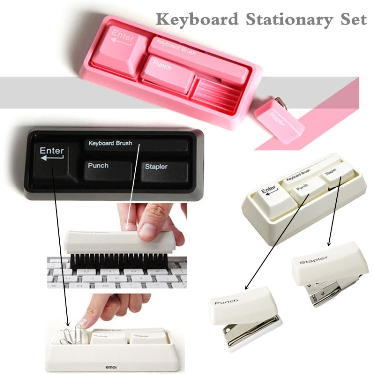 Multifunctional Keyboard Stationery Set Stapler Puncher(Pink)