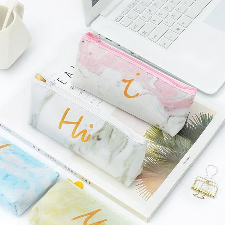 Cute Leather Marble Letter Storage Pouch Pen Box Stationery Office School Supplies