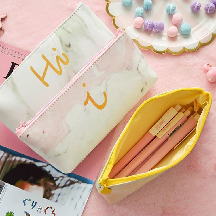 Cute Leather Marble Letter Storage Pouch Pen Box Stationery Office School Supplies