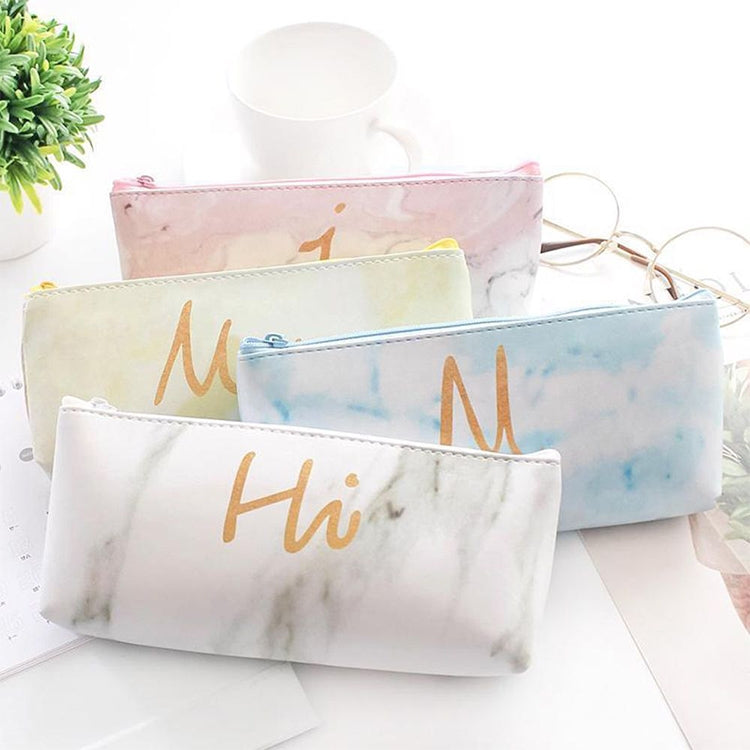 Cute Leather Marble Letter Storage Pouch Pen Box Stationery Office School Supplies
