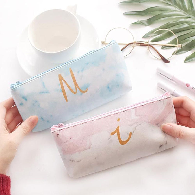 Cute Leather Marble Letter Storage Pouch Pen Box Stationery Office School Supplies