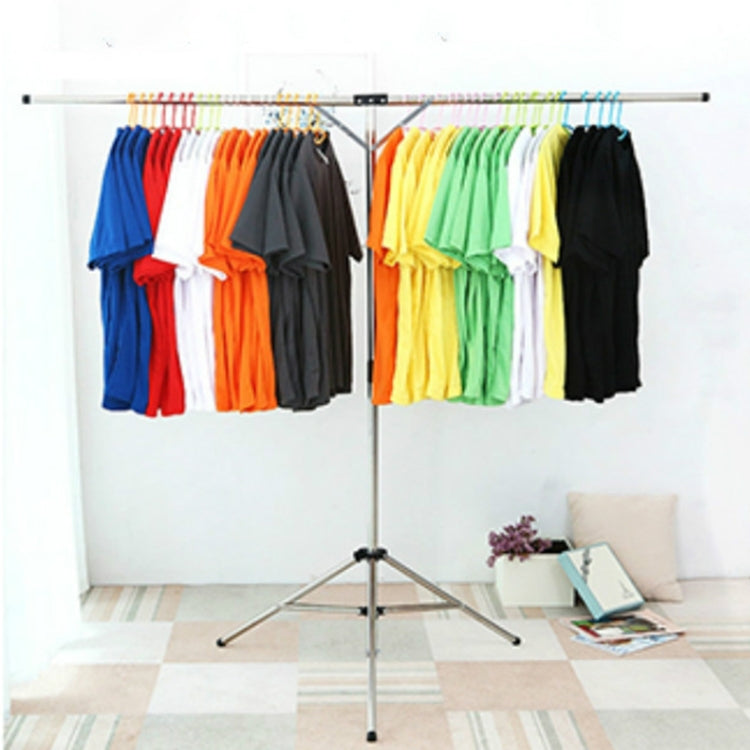 Stainless Steel Folding Drying Racks Floor-standing Balcony Clothes Racks Portable Indoor T-hangers Holder, Size:125-185cm Extension