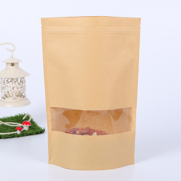 50 PCS Zipper Self Sealing Kraft Paper Bag with Window Stand Up for Gifts/Food/Candy/Tea/Party/Wedding Gifts, Bag Size:14x22+4cm