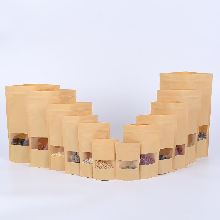 50 PCS Zipper Self Sealing Kraft Paper Bag with Window Stand Up for Gifts/Food/Candy/Tea/Party/Wedding Gifts, Bag Size:20x30+5cm