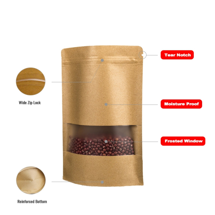 50 PCS Zipper Self Sealing Kraft Paper Bag with Window Stand Up for Gifts/Food/Candy/Tea/Party/Wedding Gifts, Bag Size:20x30+5cm