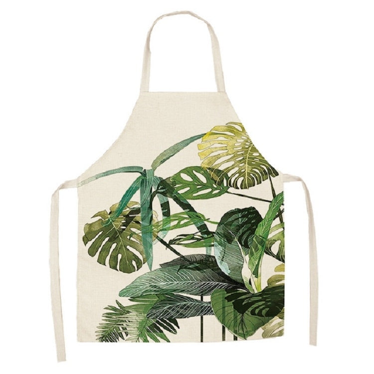 Cotton Linen Creative Plant Foliage Pattern Sleeveless Apron, Size:47x38cm