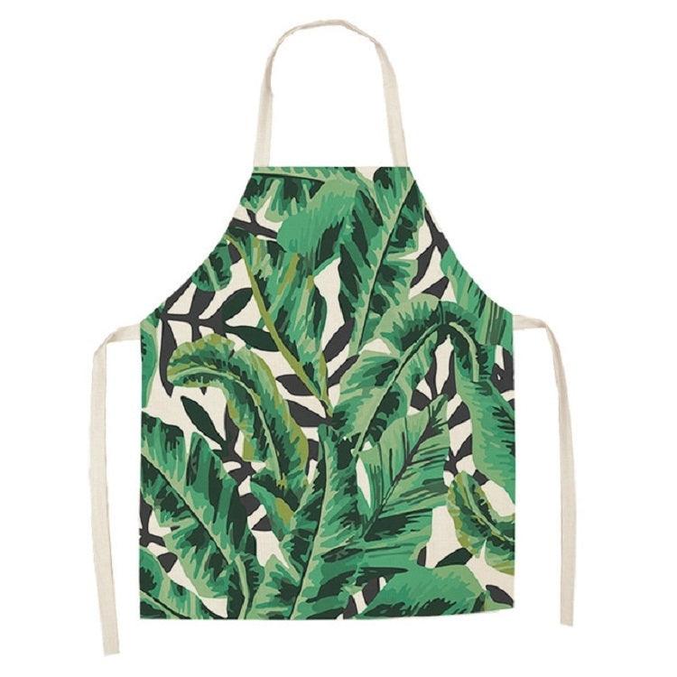 Cotton Linen Creative Plant Foliage Pattern Sleeveless Apron, Size:68x55cm