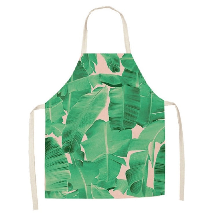 Cotton Linen Creative Plant Foliage Pattern Sleeveless Apron, Size:68x55cm