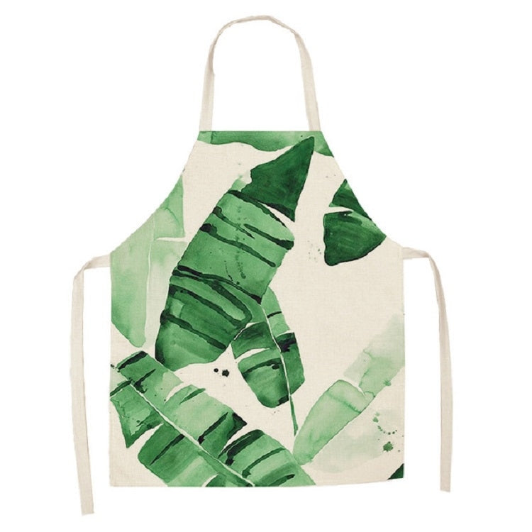 Cotton Linen Creative Plant Foliage Pattern Sleeveless Apron, Size:68x55cm