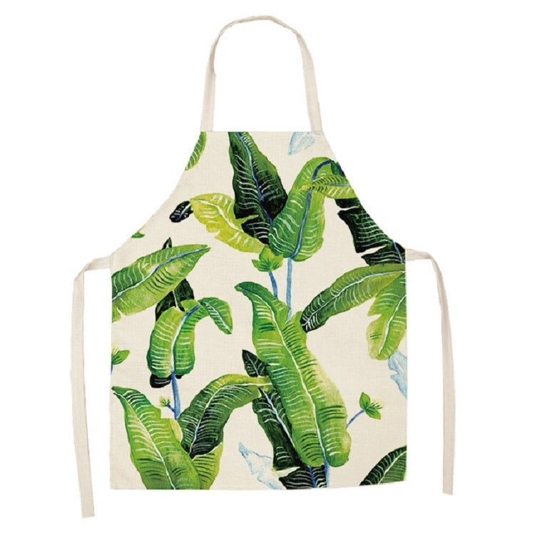 Cotton Linen Creative Plant Foliage Pattern Sleeveless Apron, Size:68x55cm