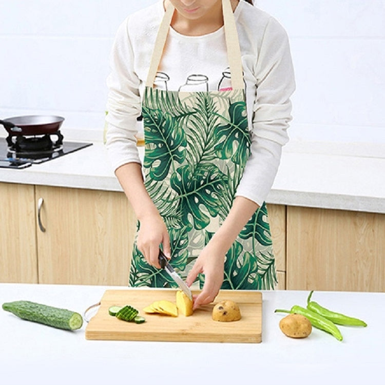 Cotton Linen Creative Plant Foliage Pattern Sleeveless Apron, Size:68x55cm