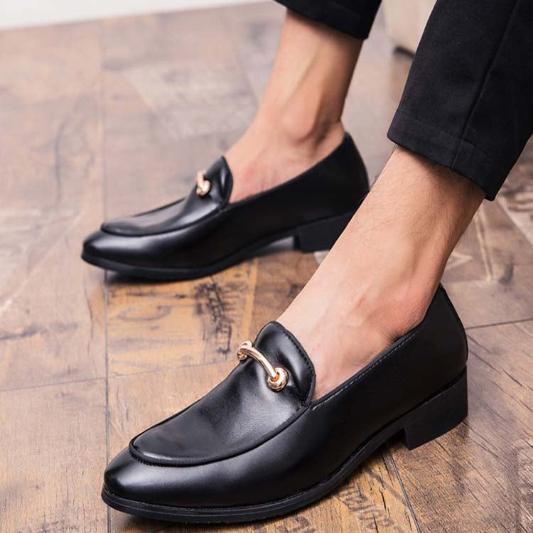 PU Leather Flat Casual Slip On Men Shoes, Size:42(Bright Black)