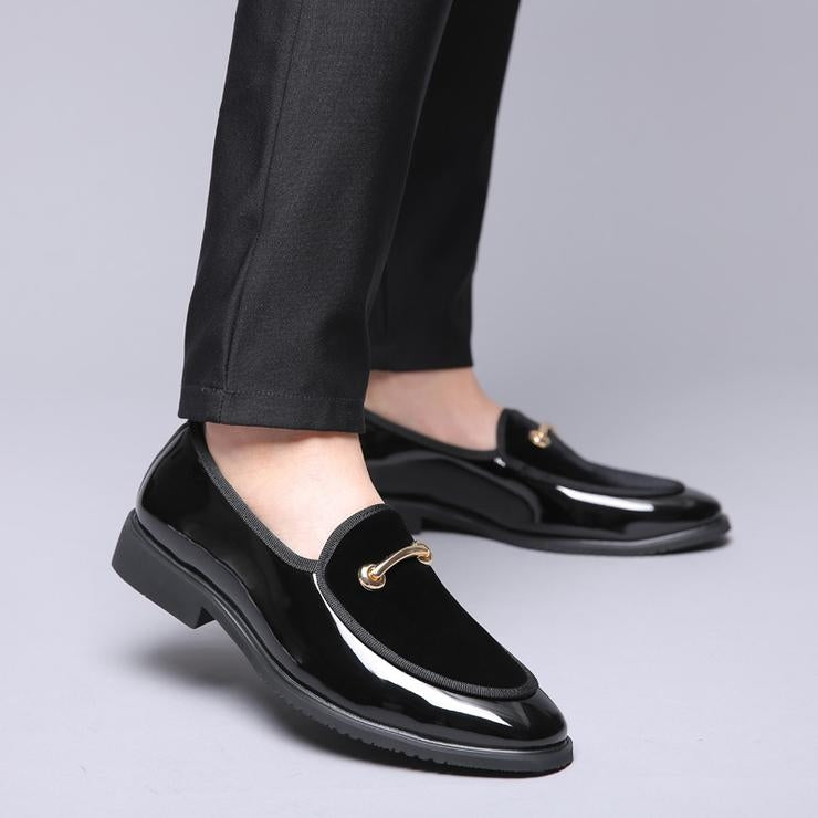 PU Leather Flat Casual Slip On Men Shoes, Size:42(Bright Black)