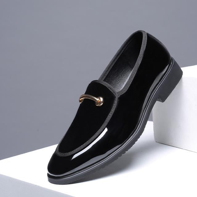 PU Leather Flat Casual Slip On Men Shoes, Size:42(Bright Black)