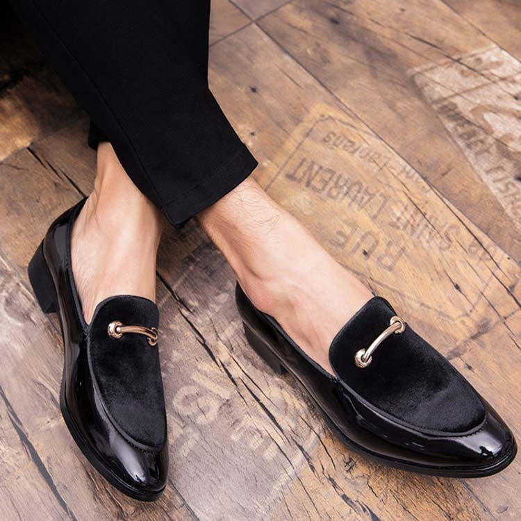 PU Leather Flat Casual Slip On Men Shoes, Size:42(Bright Black)