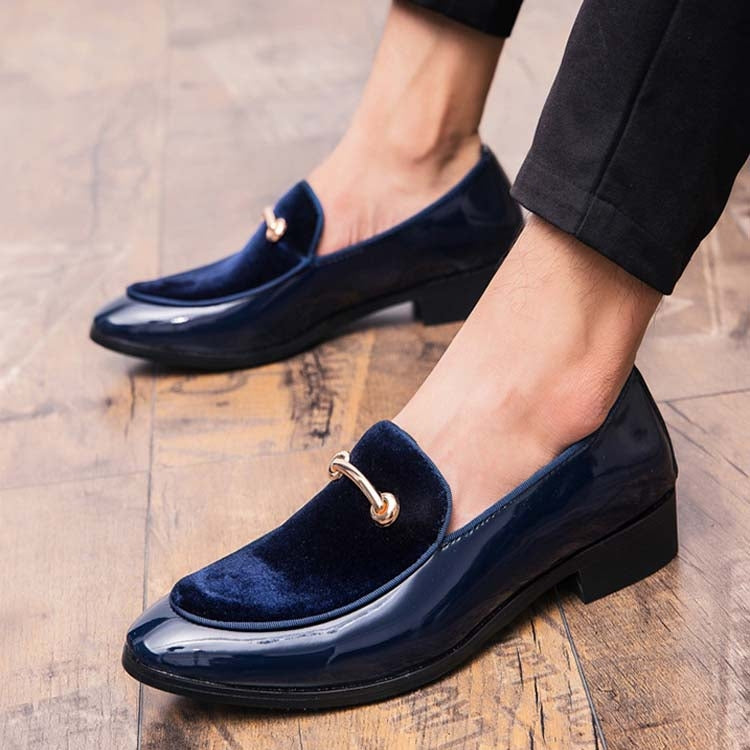 PU Leather Flat Casual Slip On Men Shoes, Size:42(Bright Black)