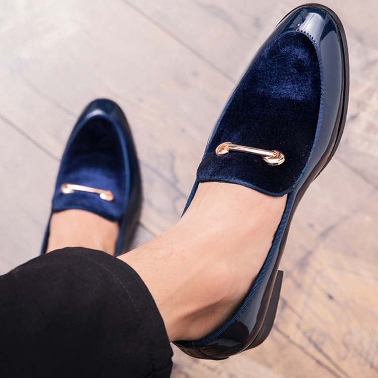 PU Leather Flat Casual Slip On Men Shoes, Size:42(Bright Black)