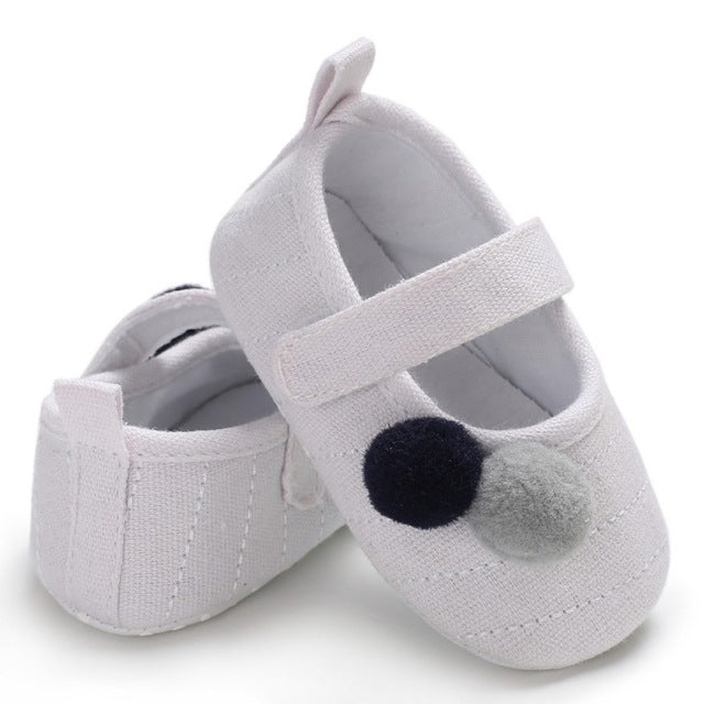 Baby Girl Lovely Printing Shoes Small Fresh Pompon Decoration Baby Princess Shoes(White)