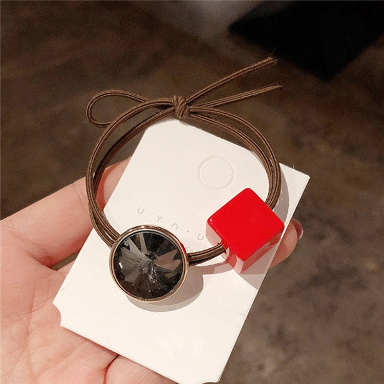 Geometric Rhinestone Elastic Hair Band Hair Accessories For Girls, Color:Red Square