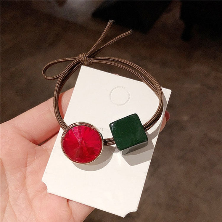 Geometric Rhinestone Elastic Hair Band Hair Accessories For Girls, Color:Green Square