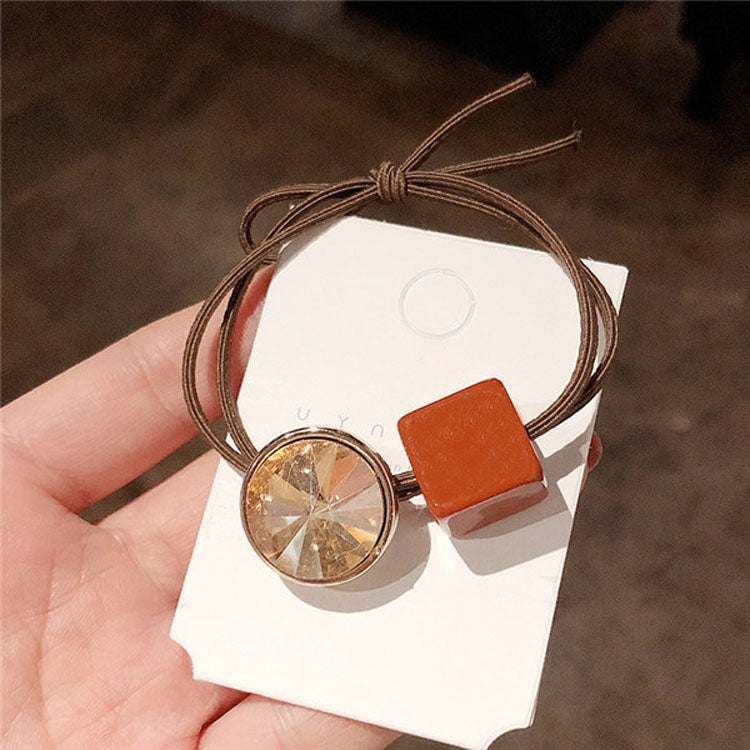 Geometric Rhinestone Elastic Hair Band Hair Accessories For Girls, Color:Caramel Colour Square