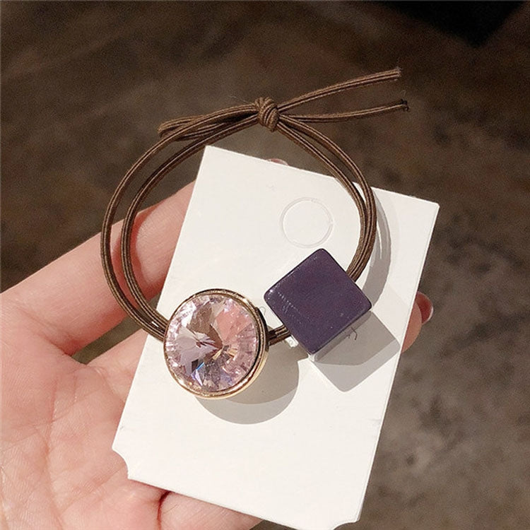 Geometric Rhinestone Elastic Hair Band Hair Accessories For Girls, Color:Purple Square