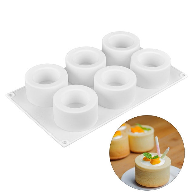 3D Silicone 6 Holes Cake Mold Baking Pastry Mousse Chocolate Mold(White)