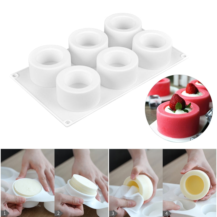 3D Silicone 6 Holes Cake Mold Baking Pastry Mousse Chocolate Mold(White)