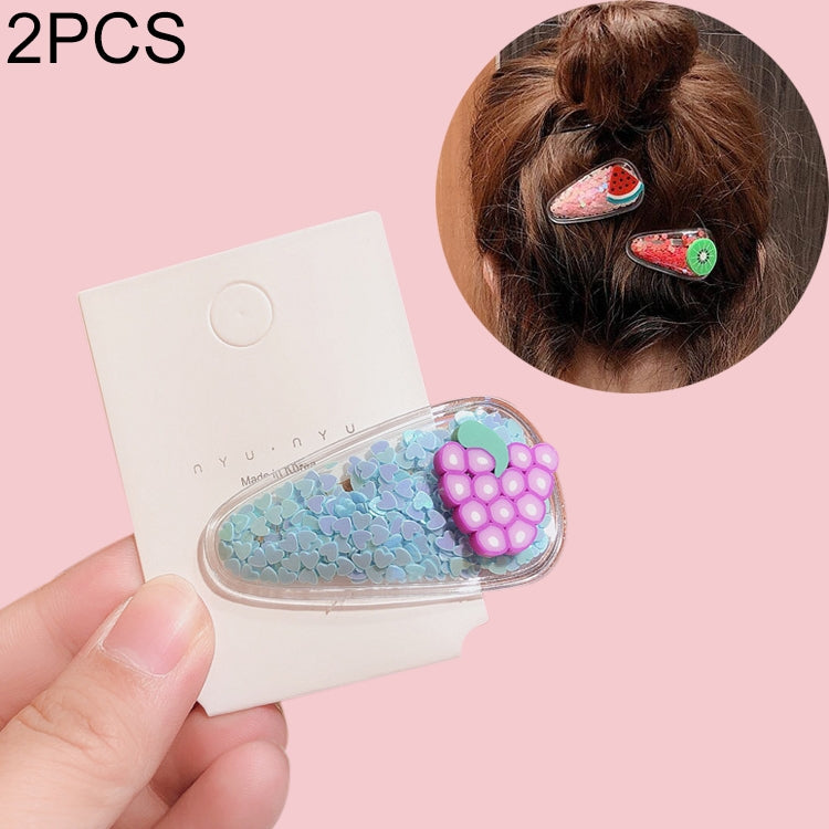2 PCS Fruit Transparent Hair Clips Sequin Hearts Hair Accessories