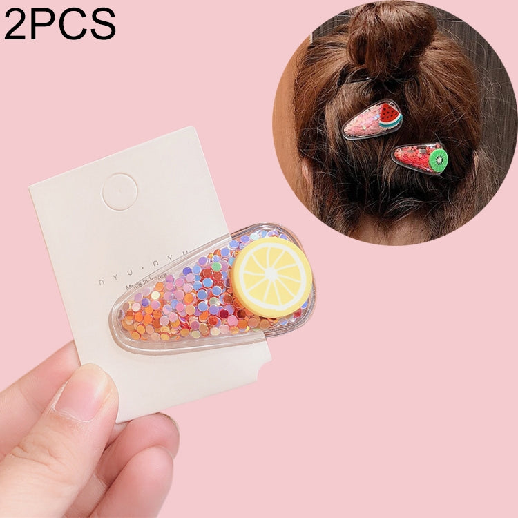 2 PCS Fruit Transparent Hair Clips Sequin Hearts Hair Accessories