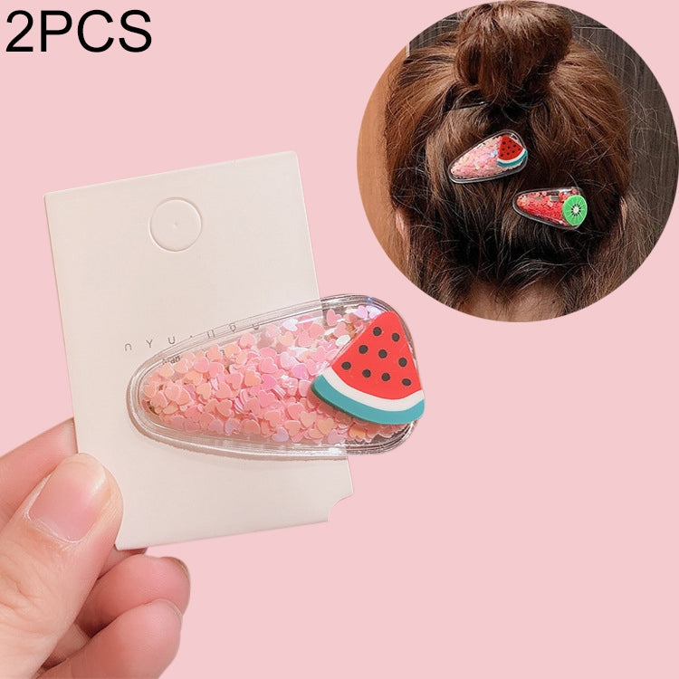 2 PCS Fruit Transparent Hair Clips Sequin Hearts Hair Accessories