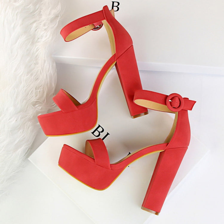 13CM Women Classic Block High Heels Sandals Female  Summer Shoes, Shoe Size:36