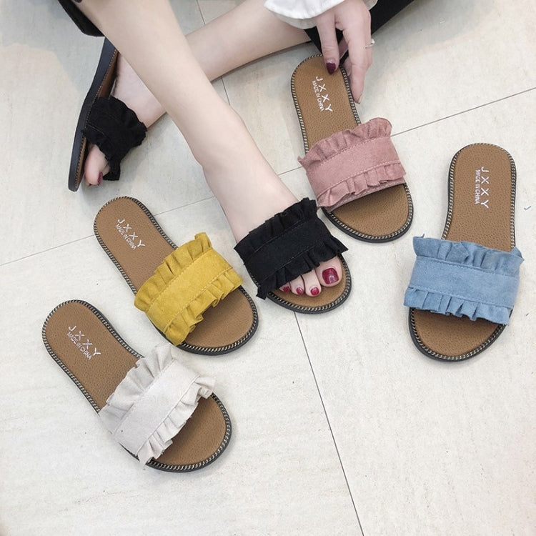 Lotus Leaf Edge Beach Flat Bottom Sandals Slippers, Size:36