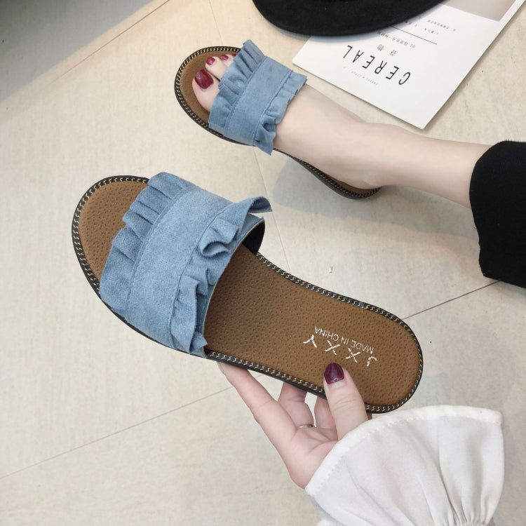 Lotus Leaf Edge Beach Flat Bottom Sandals Slippers, Size:36