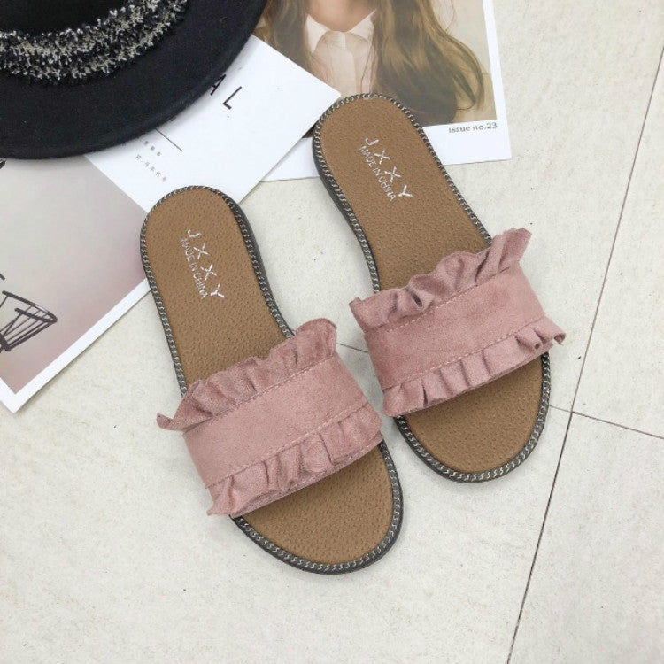Lotus Leaf Edge Beach Flat Bottom Sandals Slippers, Size:36