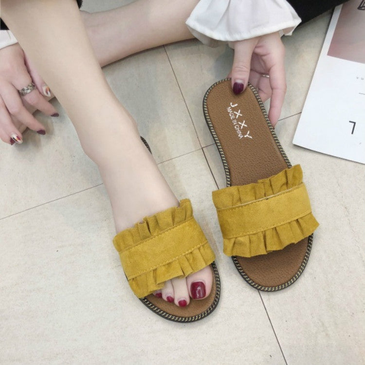 Lotus Leaf Edge Beach Flat Bottom Sandals Slippers, Size:37