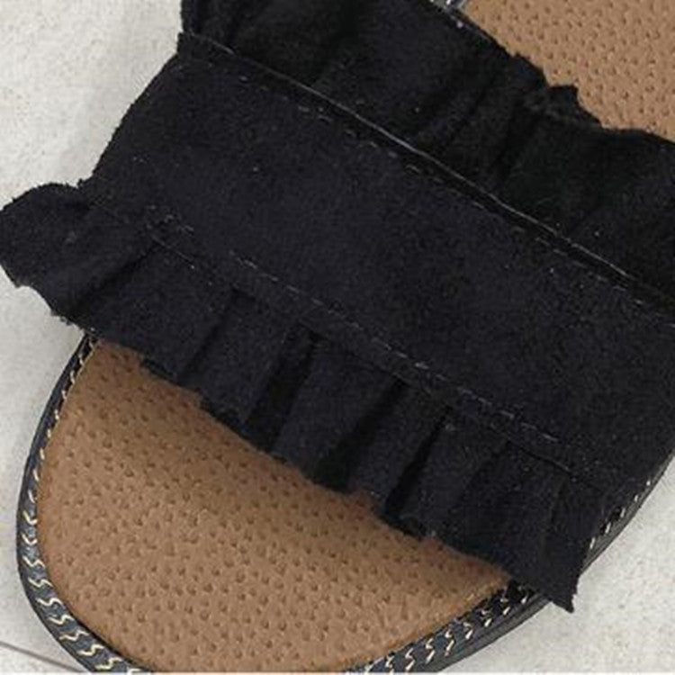 Lotus Leaf Edge Beach Flat Bottom Sandals Slippers, Size:37