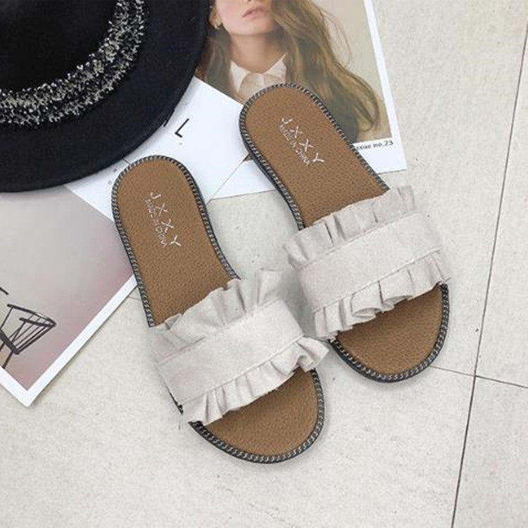 Lotus Leaf Edge Beach Flat Bottom Sandals Slippers, Size:39