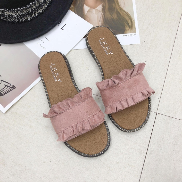 Lotus Leaf Edge Beach Flat Bottom Sandals Slippers, Size:39