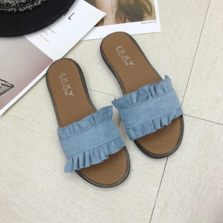 Lotus Leaf Edge Beach Flat Bottom Sandals Slippers, Size:40