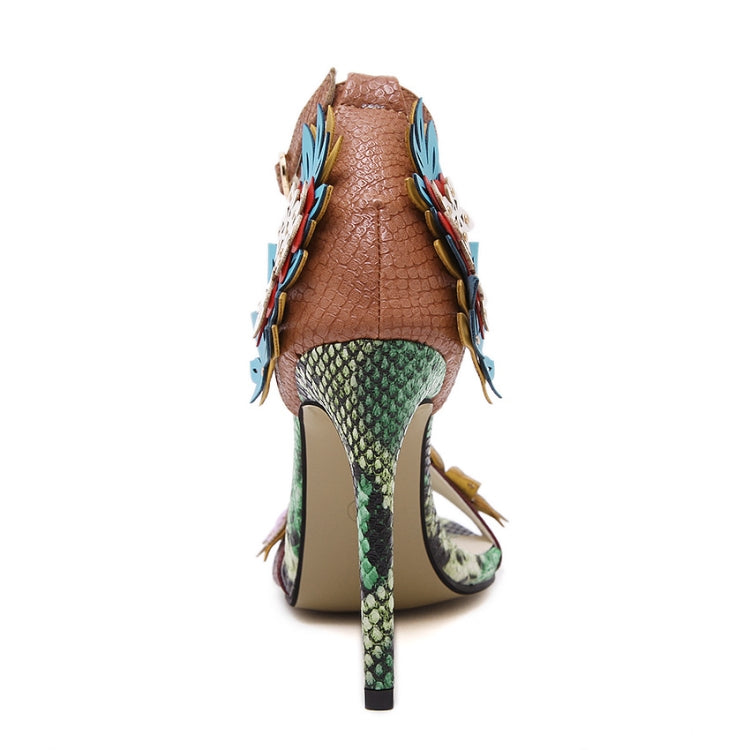 Open Toe Thin PU Flower Color Ladies Heels, Size:36(Flowers)