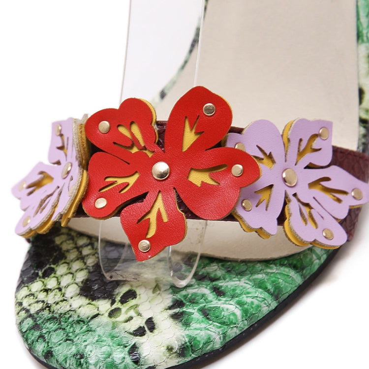 Open Toe Thin PU Flower Color Ladies Heels, Size:38(Flowers)