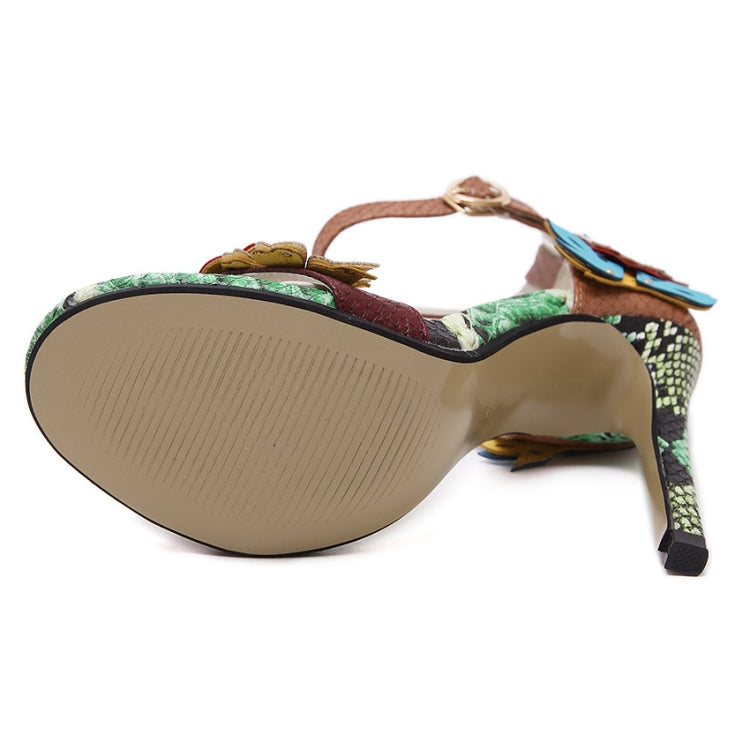 Open Toe Thin PU Flower Color Ladies Heels, Size:38(Flowers)