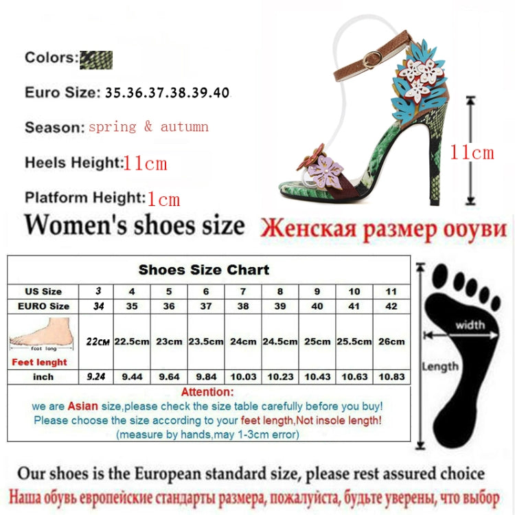 Open Toe Thin PU Flower Color Ladies Heels, Size:38(Flowers)